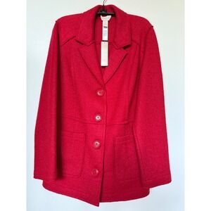 Chicos Red Wool Blend Textured Jacket Blazer Coat Size 1 Womens Career